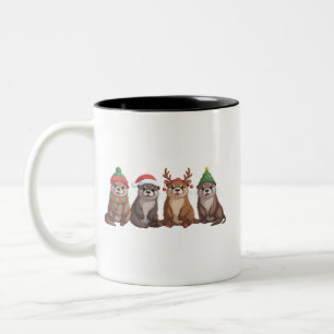 Cute Otter Christmas Funny Xmas Lights Animal Two-Tone Coffee Mug