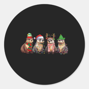 Cute Otter Christmas Pajama Fun Xmas Lights Animal Classic Round Sticker
