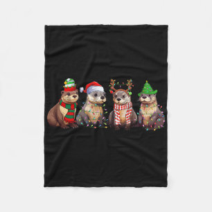 Cute Otter Christmas Pajama Fun Xmas Lights Animal Fleece Blanket