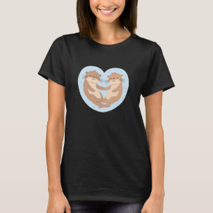 Cute Otter Couple Holding Hands in Heart T-Shirt