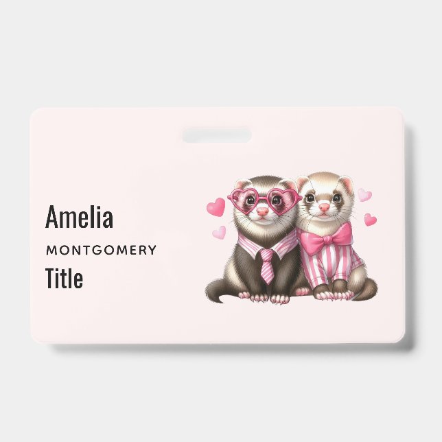 Cute Otter Couple in Love ID Badge (Front)