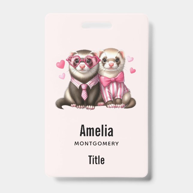 Cute Otter Couple in Love ID Badge (Front)