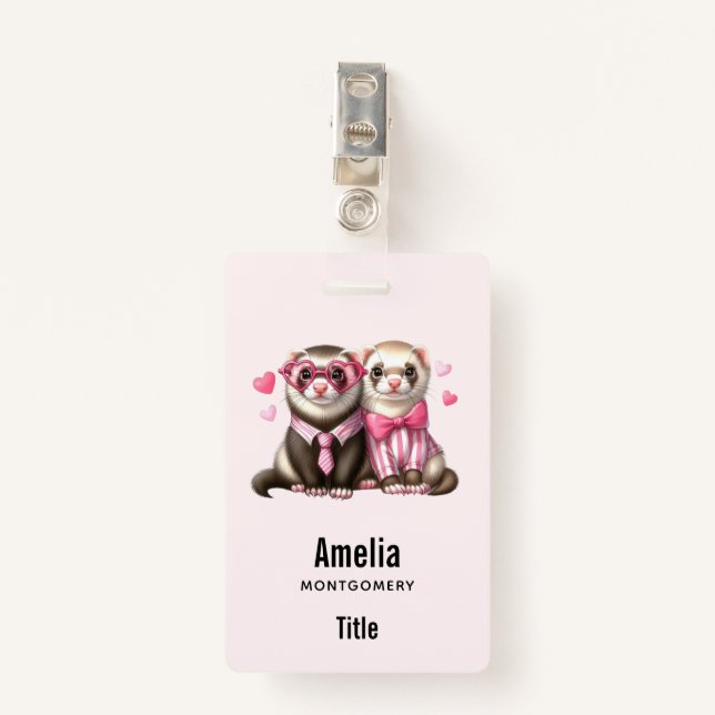 Cute Otter Couple in Love ID Badge (Front with Clip)