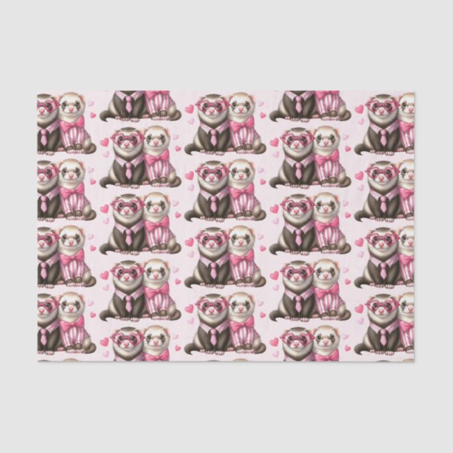 Cute Otter Couple in Love Pattern Tissue Paper (Front)