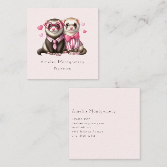 Cute Otter Couple in Love Square Business Card (Front/Back)