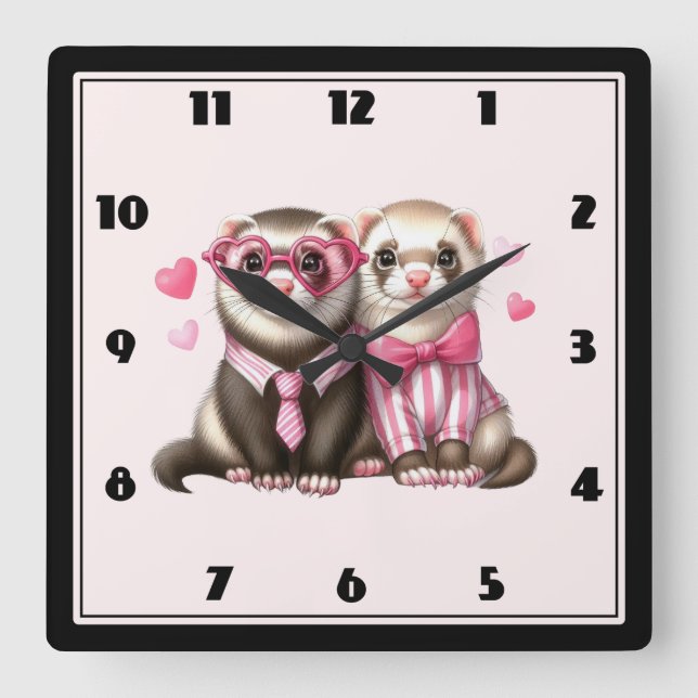 Cute Otter Couple in Love Square Wall Clock (Front)