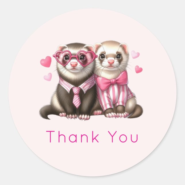Cute Otter Couple in Love Thank You Classic Round Sticker (Front)
