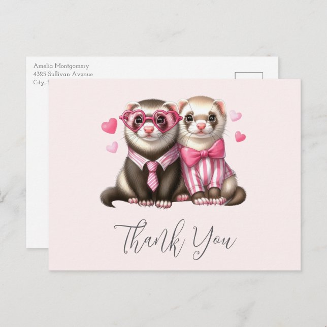 Cute Otter Couple in Love Thank You Postcard (Front/Back)
