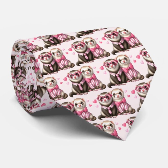 Cute Otter Couple in Love Valentine's Day Pattern Tie (Rolled)