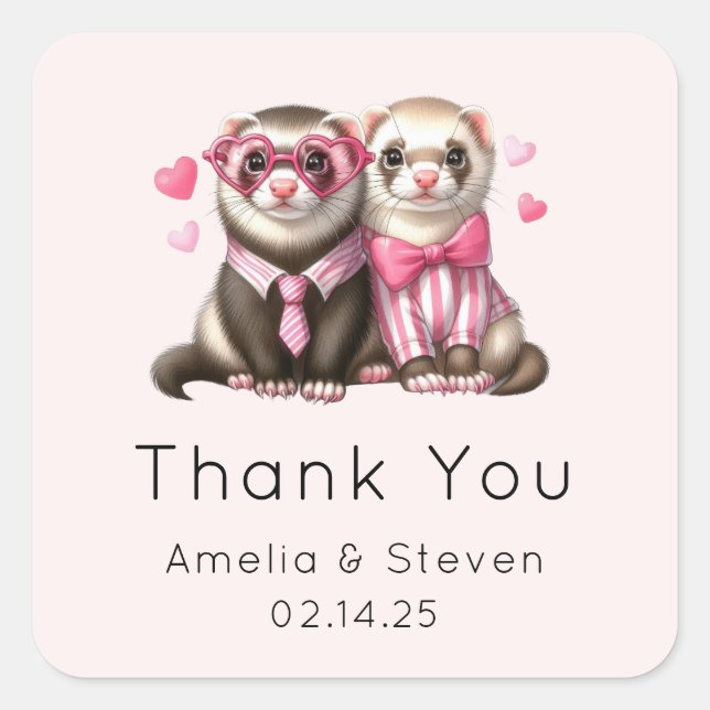Cute Otter Couple in Love Wedding Thank You Square Sticker (Front)