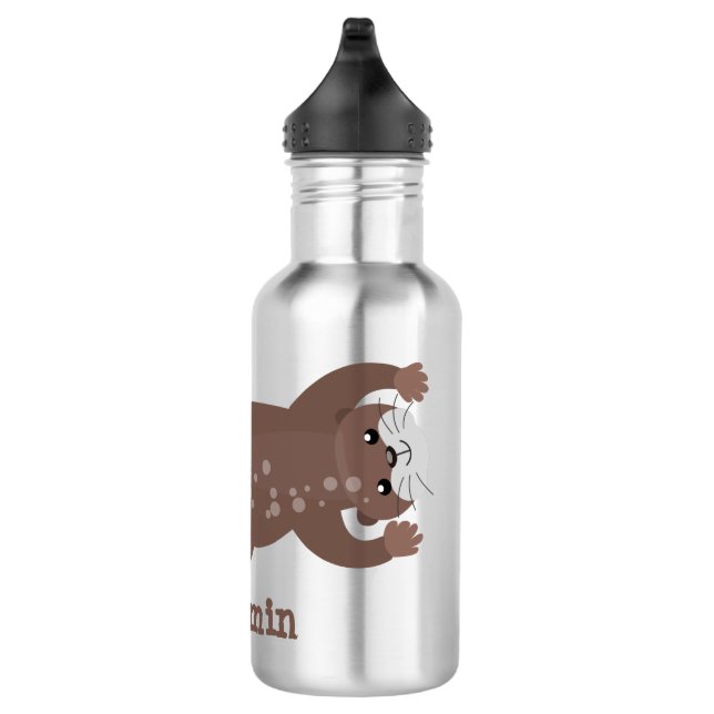 Cute otter diving cartoon illustration 532 ml water bottle (Right)
