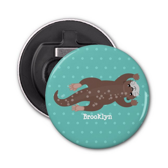 Cute otter diving cartoon illustration bottle opener (Front)