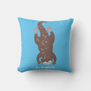 Cute otter diving cartoon illustration cushion