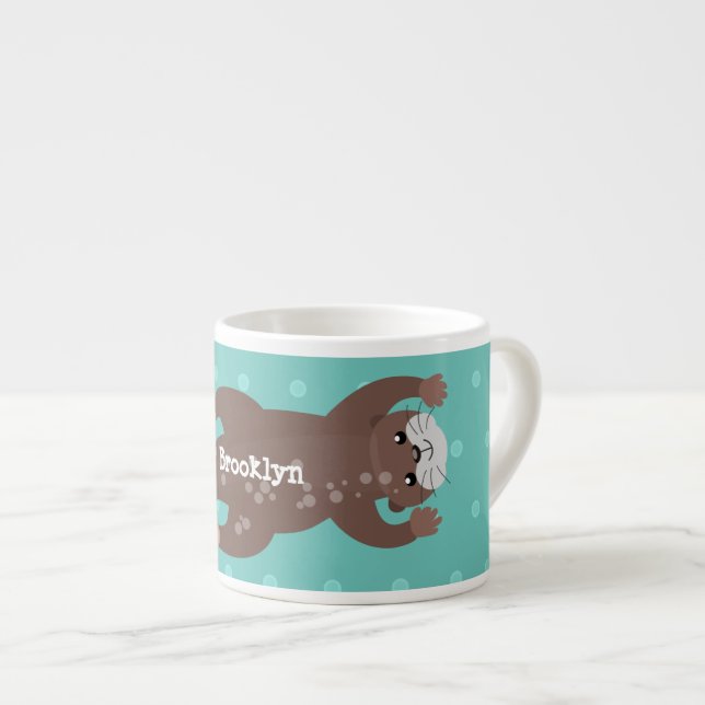 Cute otter diving cartoon illustration espresso cup (Front Right)