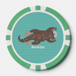 Cute otter diving cartoon illustration poker chips