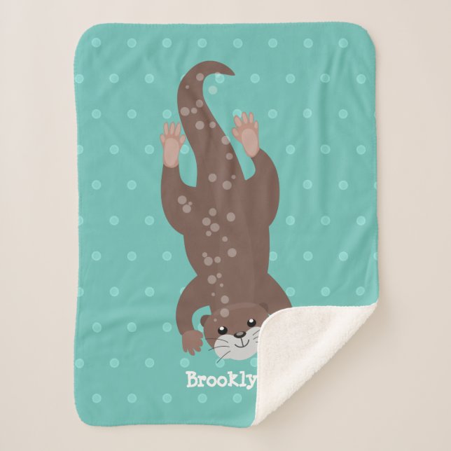 Cute otter diving cartoon illustration sherpa blanket (Front)