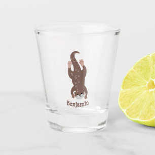 Cute otter diving cartoon illustration shot glass