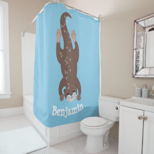Cute otter diving cartoon illustration shower curtain