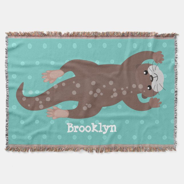 Cute otter diving cartoon illustration throw blanket (Front)