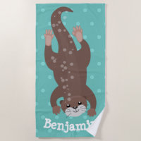 Cute otter diving on teal cartoon illustration