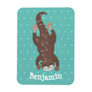 Cute otter diving on teal cartoon illustration magnet