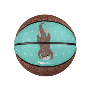 Cute otter diving on teal cartoon illustration mini basketball