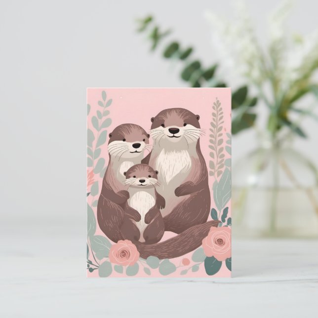 Cute Otter Family Postcard (Standing Front)