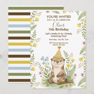 Cute Otter Floral Woodland Personalised Birthday Invitation