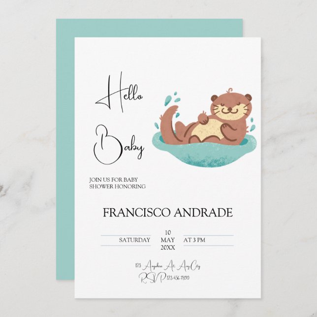 Cute Otter Forest Animal Watercolor Invitation (Front/Back)
