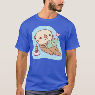 Cute Otter g With Bubble Tea and Laptop Videos T-Shirt