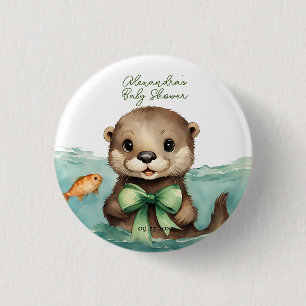 Cute Otter Gender Neutral Baby Shower 3 Cm Round Badge