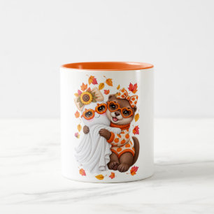 Cute Otter Ghost Halloween Fall Autumn Two-Tone Coffee Mug