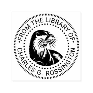 Cute Otter Head #2 Round Library Book Name Self-inking Stamp