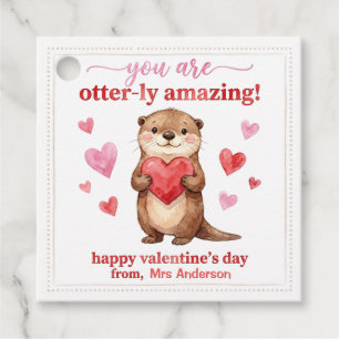 Cute Otter Heart Valentine's Day Favour Tags