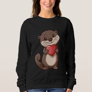 Cute Otter Holding Heart Adorable Love Sweatshirt