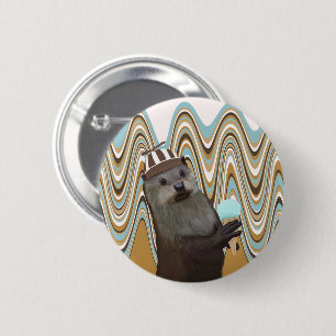 Cute Otter Holding Ice-cream On Swirl Background 6 Cm Round Badge