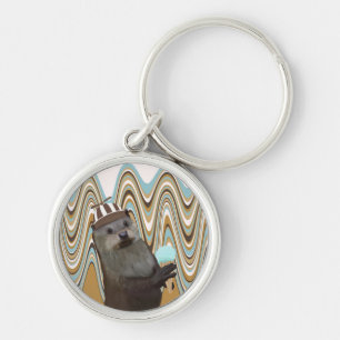 Cute Otter Holding Ice-cream On Swirl Background Key Ring