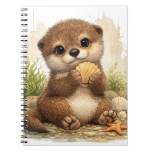 Cute Otter Holding Shell Kawaii Ocean Beach Notebook