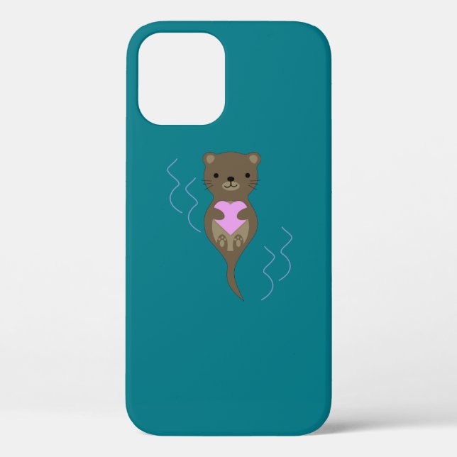 Cute Otter Hugging a Pink Heart Case-Mate iPhone Case (Back)