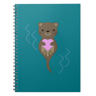 Cute Otter Hugging a Pink Heart Notebook