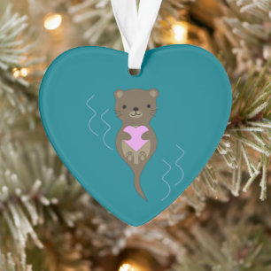 Cute Otter Hugging a Pink Heart Ornament
