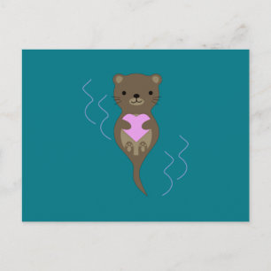 Cute Otter Hugging a Pink Heart Postcard