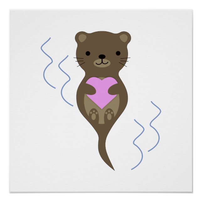 Cute Otter Hugging a Pink Heart Poster (Front)