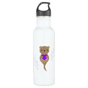 Cute Otter Hugging a Purple Heart 710 Ml Water Bottle