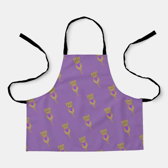 Cute Otter Hugging a Purple Heart Apron (Front)