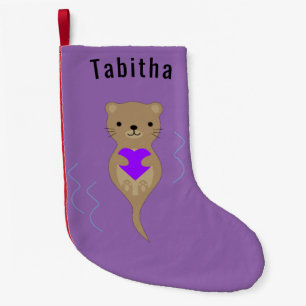 Cute Otter Hugging a Purple Heart Small Christmas Stocking