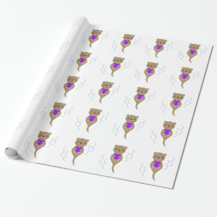 Cute Otter Hugging a Purple Heart Wrapping Paper