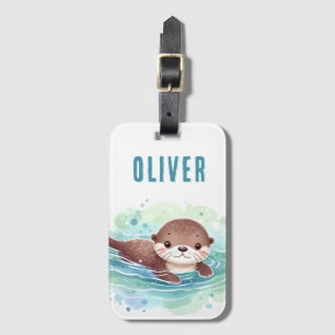 Cute Otter Illustration Custom Name Luggage Tag