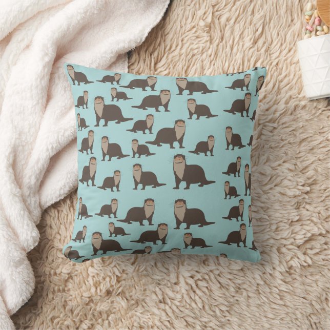 Cute Otter Illustration Pattern Cushion (Blanket)