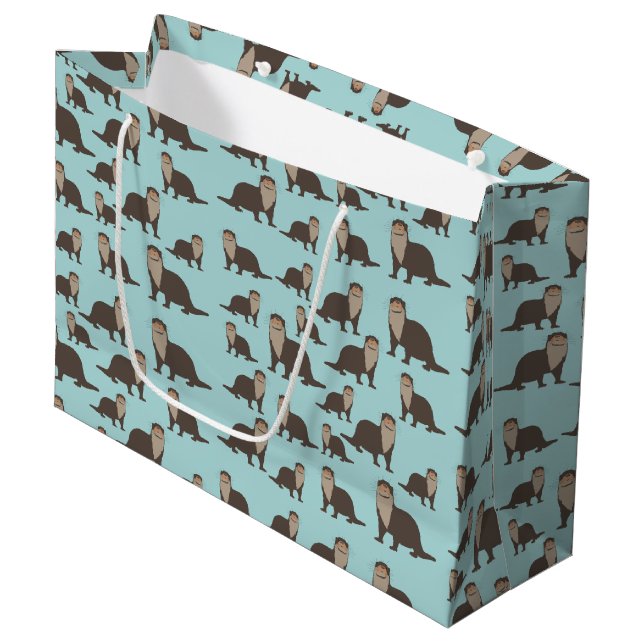 Cute Otter Illustration Pattern   Large Gift Bag (Front Angled)